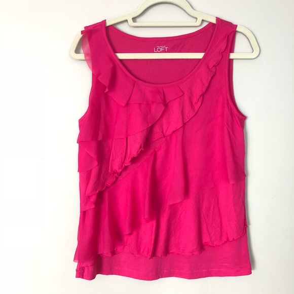 Ann Taylor LOFT Pink Layered Ruffle Top - Picture 2 of 8